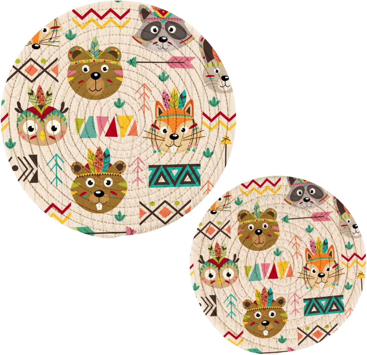 GZHJMY Tribal Animals Faces Print Round Cotton Rope Pot Holder for