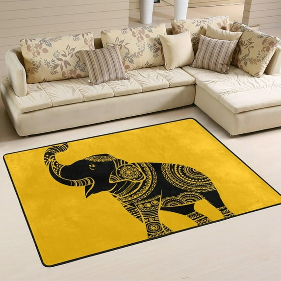 GZHJMY Tribal Ethnic Elephant Area Rug 2'x3', African Elephant Polyester Area Rug Mat for Living Dining Dorm Room Bedroom Home Decorative