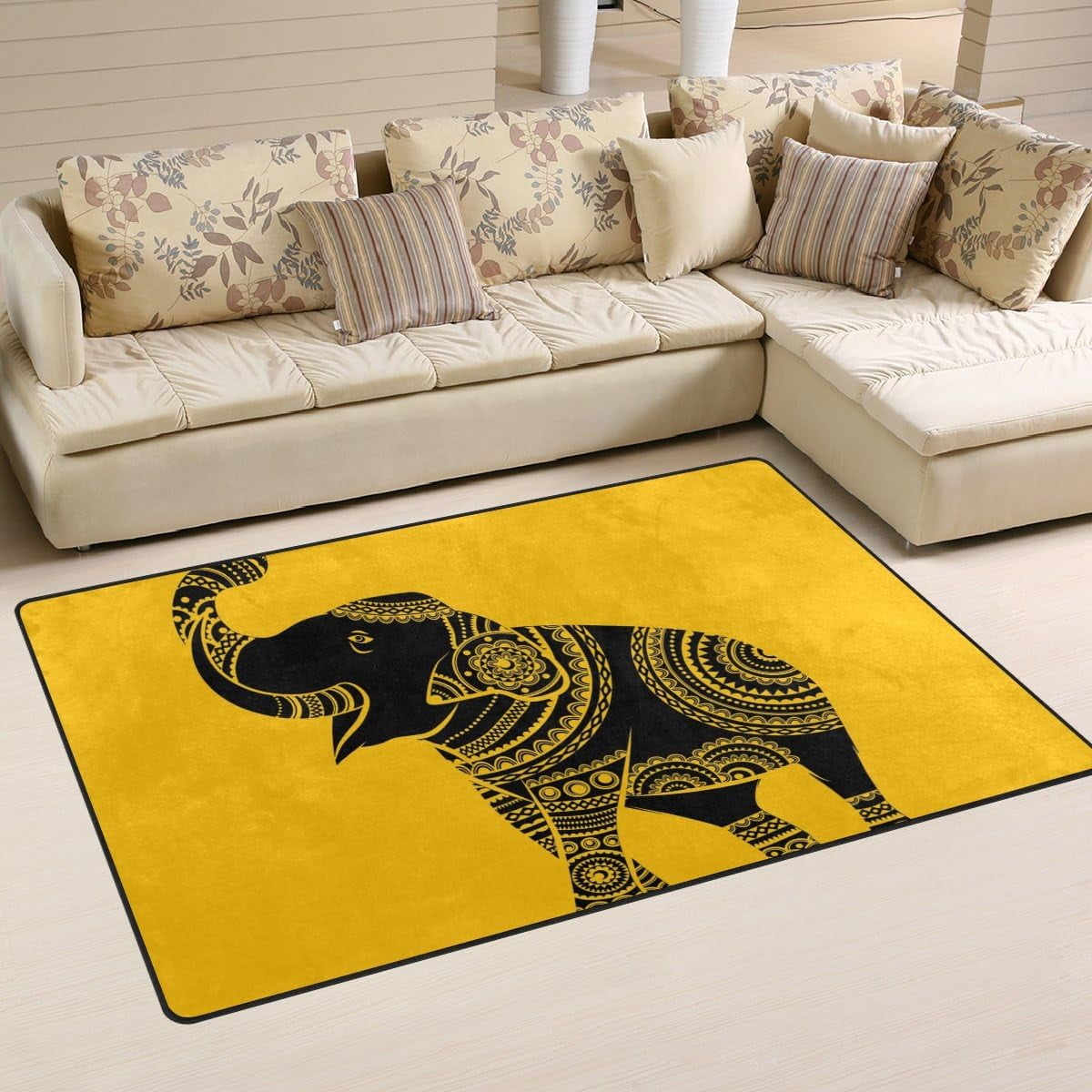 GZHJMY Tribal Ethnic Elephant Area Rug 3'x5', African Elephant Polyester Area Rug Mat for Living