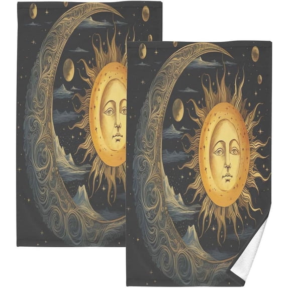 GZHJMY Tribal Sun and Moon Cotton Towel Set 2PCS,Quick Drying Bath Towels,Soft and Breathable Hand Towel WashCloths for Kitchen,Bathroom,Gym,Beach Washcloths
