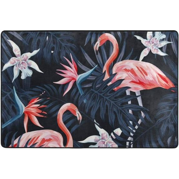 GZHJMY Tropical Flamingo Bird Jungle Palm Leaves Flower Doormat Area Rug Floor Mat Runner Cover Carpet for Entrance Way Bedroom Kitchen Office 36x24 inch or 3x2 Feet Carpet Runner