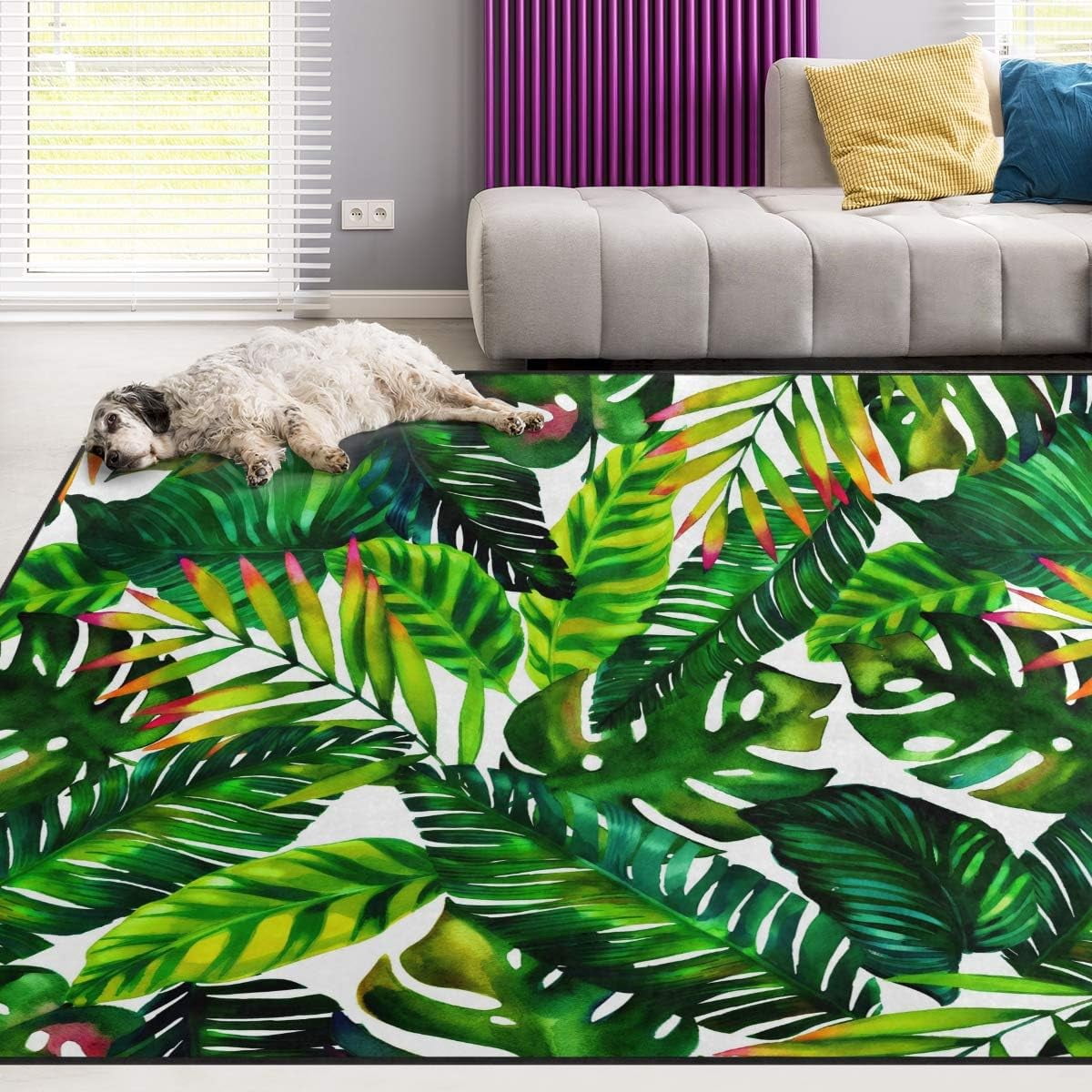 GZHJMY Tropical Green Leave Non Slip Area Rug for Living Dinning Room ...