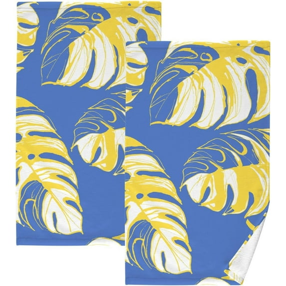 GZHJMY Tropical Jungle Floral Yellow Blue Bath Hand Towel Soft Washcloth Highly Absorbent Fingertip Towels for Bathroom Beach Kitchen Sports Gym Yoga Travel (2-Pieces Towel Sets, 28x16 inch)