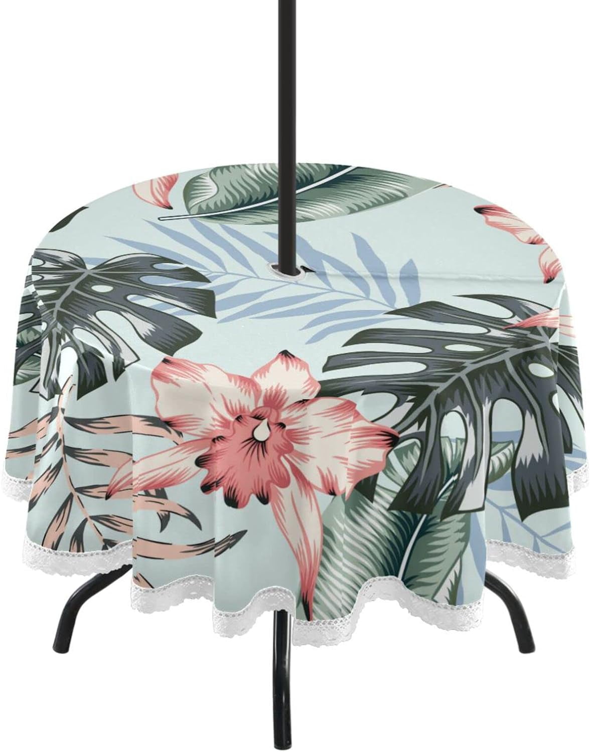 GZHJMY Tropical Leaves 60 Inch Round Tablecloth with Zipper Umbrella