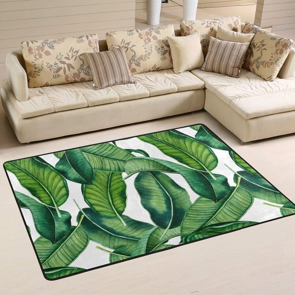 GZHJMY Tropical Leaves Non Slip Area Rug for Living Dinning Room Bedroom Kitchen, 4' x 6'(48 x 72 Inches / 120 x 180 cm), Watercolor Tropical Leaves Nursery Rug Floor Carpet Yoga Mat