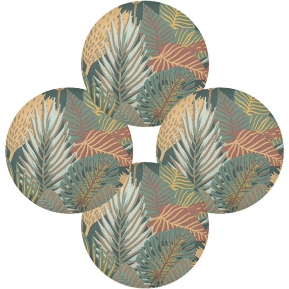 GZHJMY Tropical Palm Leaves Round Placemats, Durable Non-Slip Table Mat Heat and Stain Resistant Placemat for Kitchen Table Outdoor BBQ Activities, 4PCS