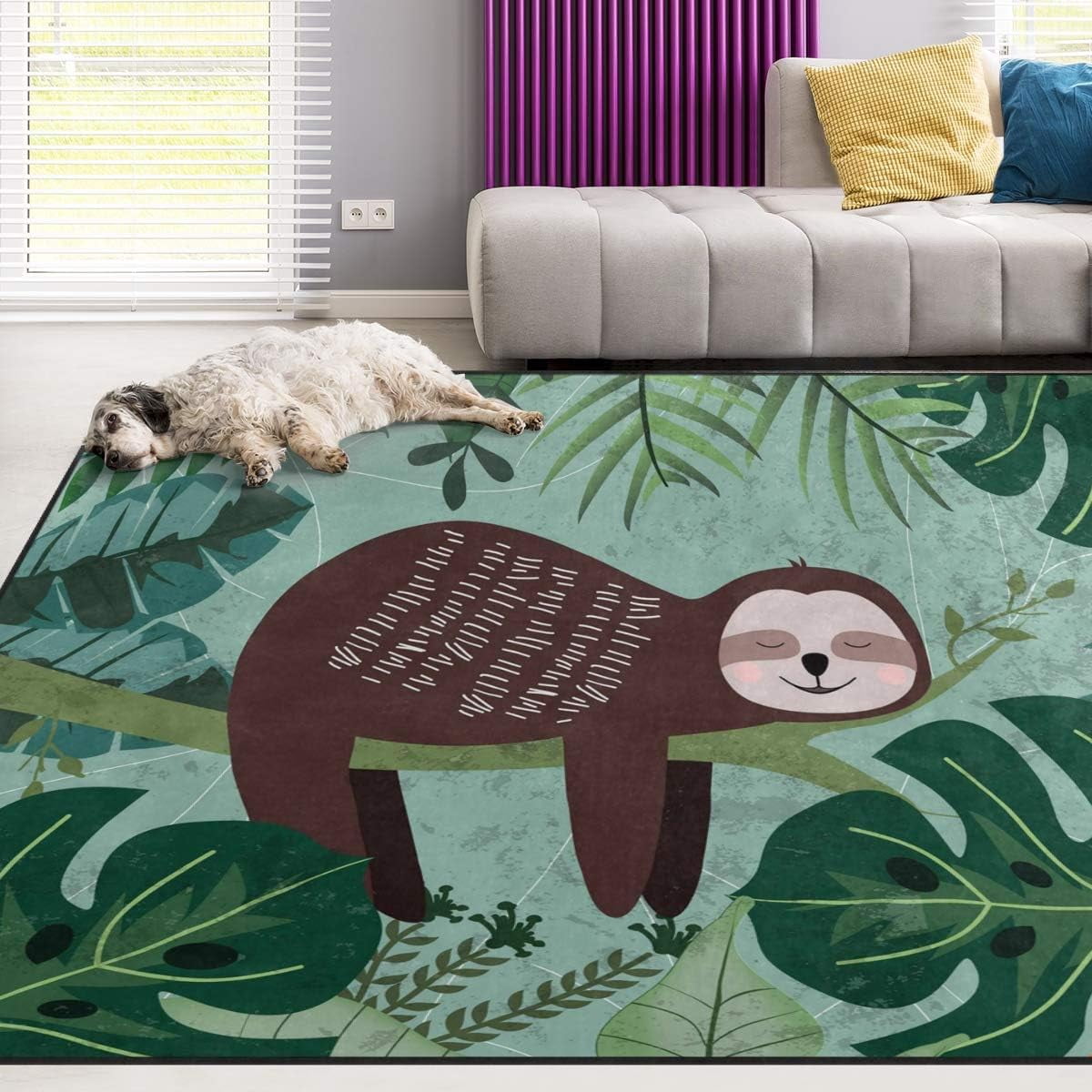 GZHJMY Tropical Sloth Non Slip Area Rug for Living Dinning Room Bedroom ...