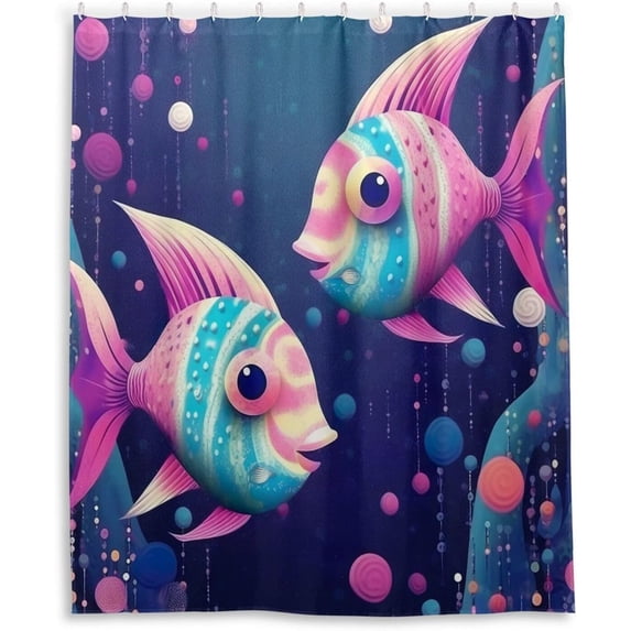 GZHJMY Two Colorful Fish Shower Curtains Waterproof Fabric Shower Curtain Bathroom Decoration with Hooks Washable Bathroom Shower Curtains 60x72 Inch