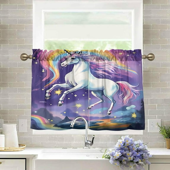 GZHJMY Unicorn Half Window Tier Curtains 36 Inch Blackout Thermal Insulating Kitchen Linen Tier Curtains for Kitchen,Bathroom,Cafe