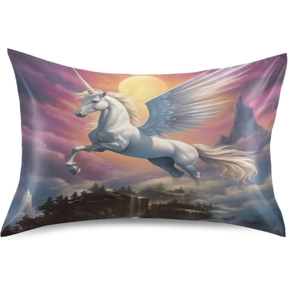 GZHJMY Unicorn Satin Pillowcase, Soft Breathable Silk Pillow Case with Envelope Closure for Hair and Skin, King Size 40 x 20 Inch Home Decor