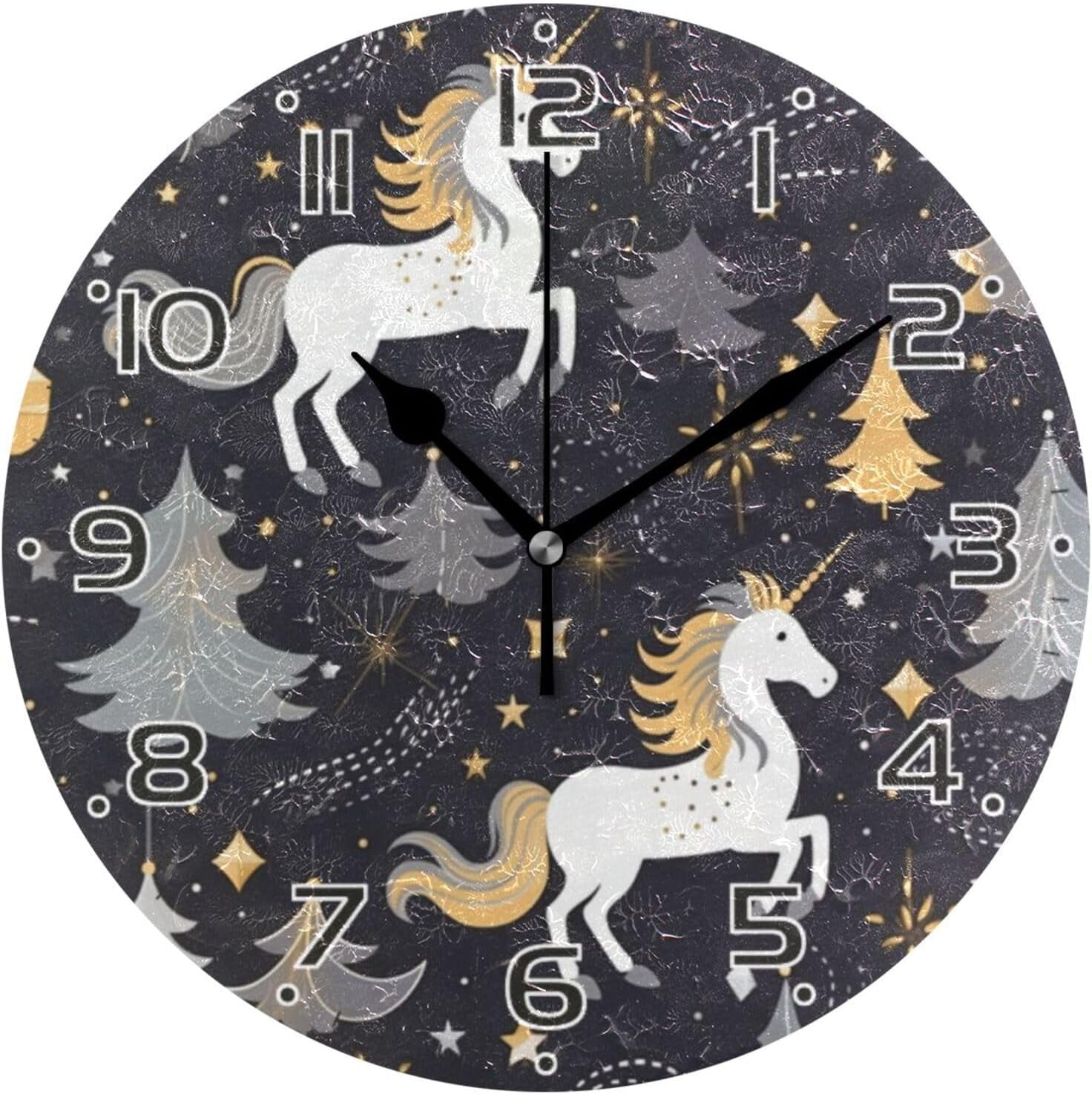 GZHJMY Unicorns Clock Silent Round Wall Clock Non Ticking Battery Device Clocks Creative