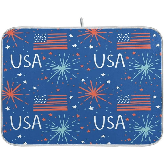 GZHJMY Usa Flag Dish Drying Mat for Kitchen Counter,Super Quick Absorbent Composite Sponge Dish Drying Pad,Heat Resistant Non-Slip Rack Tableware Mat (16x18Inch)for Dishes Coffee Machine Dish Rack