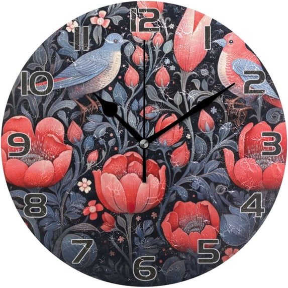 GZHJMY Valentine's Day Bird Wall Clock, Silent Non Ticking Battery Operated Round PVC Clock for Kitchen Office School Home Decorative