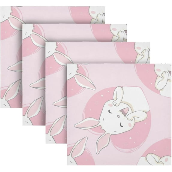 GZHJMY Valentine's Day Bunny Cloth Napkins Set of 4, Reusable Washable Oversized Table Napkins for Family Wedding Dinner Party Home Decor, 20 Inch Decorative Washcloths
