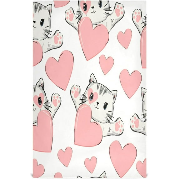 GZHJMY Valentine's Day Cat Kitchen Dish Towel 1 Pack, Soft Absorbent Dishcloths Reusable Hand Towel Washable Tea Towels for Home Kitchen Bar Table Decor, 28 x 18 Inch Washcloths Decorative Towels