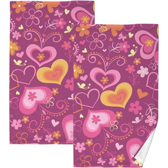 GZHJMY Valentine's Day Cotton Hand Towels, 2 Pack Absorbent Bath Towel Decorative Fingertip Towels for Bathroom Gym Spa Hotel Beach Swimming Pool,16"x 28"