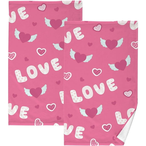 GZHJMY Valentine's Day Cotton Hand Towels, 2 Pack Absorbent Bath Towel Decorative Fingertip Towels for Bathroom Gym Spa Hotel Beach Swimming Pool,16"x 28"