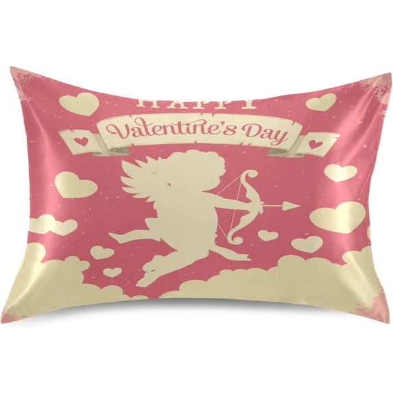 GZHJMY Valentine's Day Cupid Satin Pillowcases for Hair and Skin Soft Like Silk Pillowcase, Satin Cooling Pillow Cases with Envelope Closure, Comfortable and Breathable, 20" x 26" Home Decor