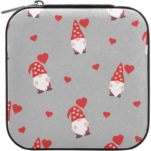 GZHJMY Valentine's Day Gnome Mini Jewelry Box, Portable Leather Travel Small Jewelry Organizer Case for Earring, Necklace, Rings, Bracelets