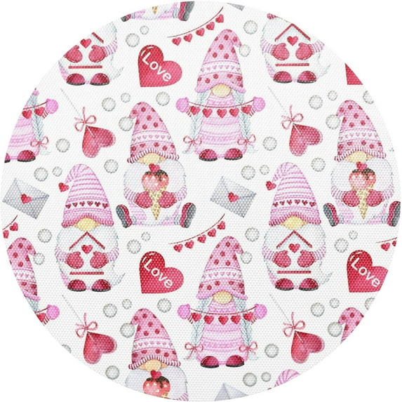 GZHJMY Valentine's Day Gnome Round Placemats Non-Slip Washable Polyester Table Mats Set of 4 Heat Resistant Placemats for Kitchen Dining Table Decoration