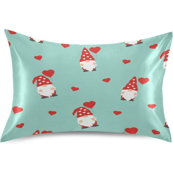 GZHJMY Valentine's Day Gnome Satin Pillowcase, Soft Breathable Silk Pillow Case with Envelope Closure for Hair and Skin, King Size 40 x 20 Inch Home Decor