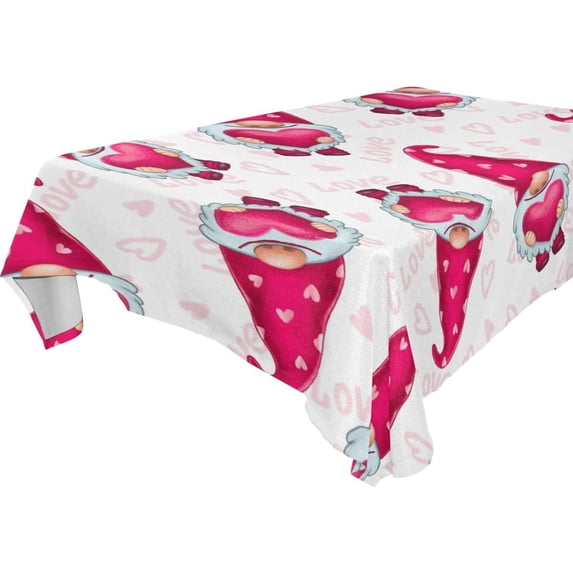 GZHJMY Valentine's Day Gnome Tablecloth, Rectangle Waterproof Washable Polyester Table Cover for Picnic Dinner Holiday Party Decor, 54 x 72 Inch