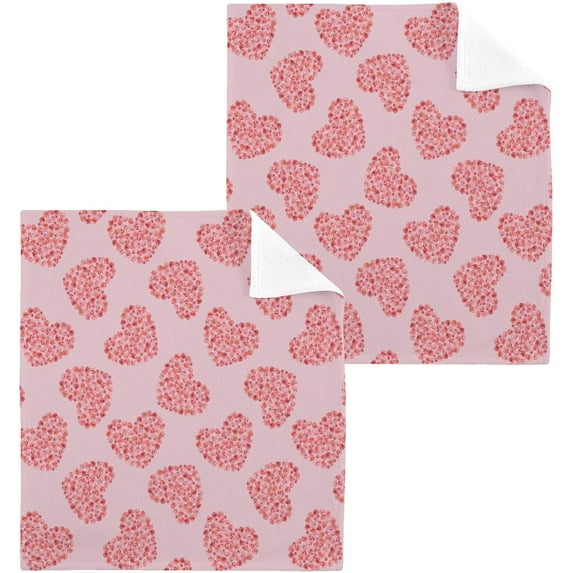 GZHJMY Valentine's Day Heart Cotton Washcloths Set of 4, 12"x12" Super Soft Absorbent Wash Cloths Bathroom Face Cloths Fingertip Towels for Gym Hotel and Spa