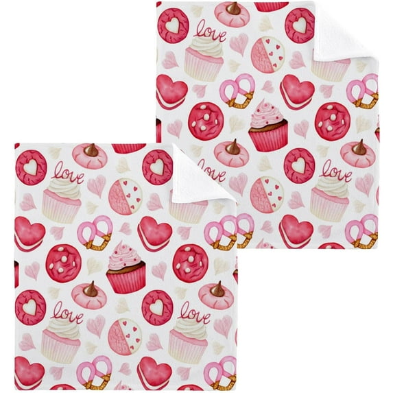 GZHJMY Valentine's Day Heart Cupcakes Washcloths 6 Pack, Highly Absorbent Soft Cotton Baby Washcloths Fingertip Towels, 12 x 12 Inch