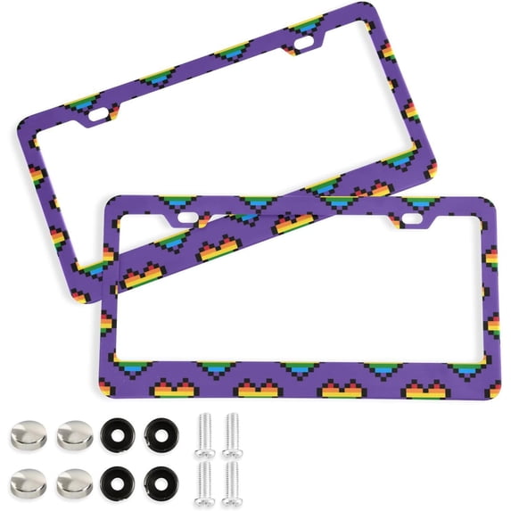 GZHJMY Valentine's Day Heart License Plate Frames, License Plate Covers, 2 Packs Universal Aluminum Tag Frame with 2 Holes & Screw Caps for Front and Rear Car Tags, Elliptical Hole Decorative