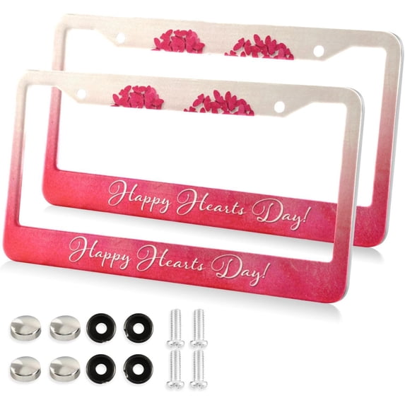 GZHJMY Valentine's Day Heart License Plate Frames, License Plate Covers, 2 Packs Universal Aluminum Tag Frame with 2 Holes & Screw Caps for Front and Rear Car Tags, Round Hole Decorative