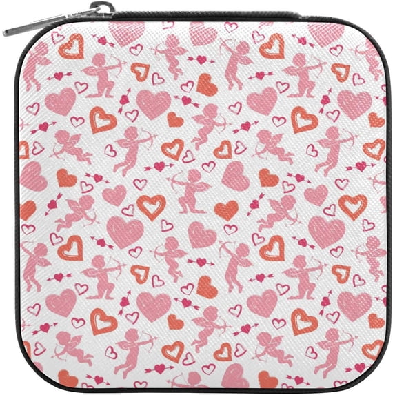 GZHJMY Valentine's Day Heart Mini Jewelry Box, Portable Leather Travel Small Jewelry Organizer Case for Earring, Necklace, Rings, Bracelets