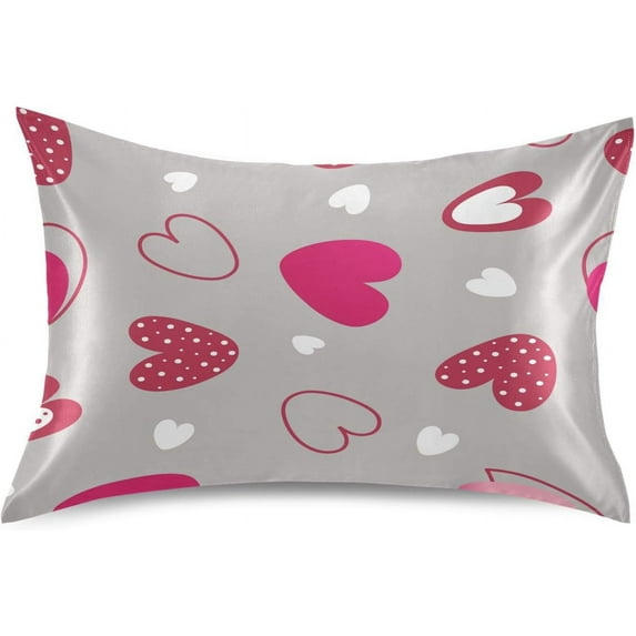GZHJMY Valentine's Day Heart Satin Pillowcase, Soft Breathable Silk Pillow Case with Envelope Closure for Hair and Skin, Standard Size 26 x 20 Inch Home Decor