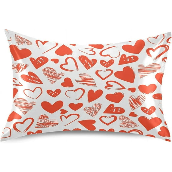 GZHJMY Valentine's Day Heart Satin Pillowcases for Hair and Skin Soft Like Silk Pillowcase, Satin Cooling Pillow Cases with Envelope Closure, Comfortable and Breathable, 20" x 30" Home Decor