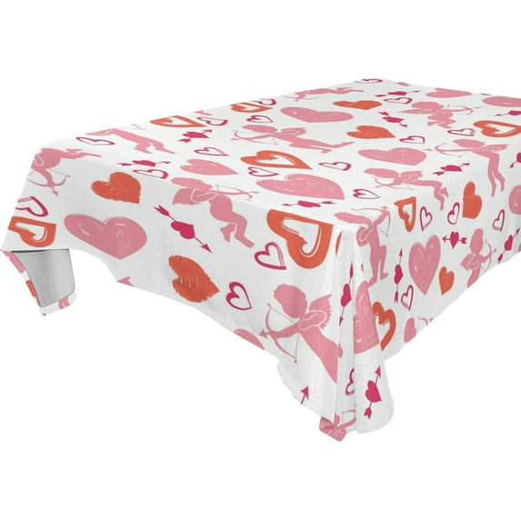 GZHJMY Valentine's Day Heart Tablecloth, Rectangle Waterproof Washable Polyester Table Cover for Picnic Dinner Holiday Party Decor, 54 x 54 Inch