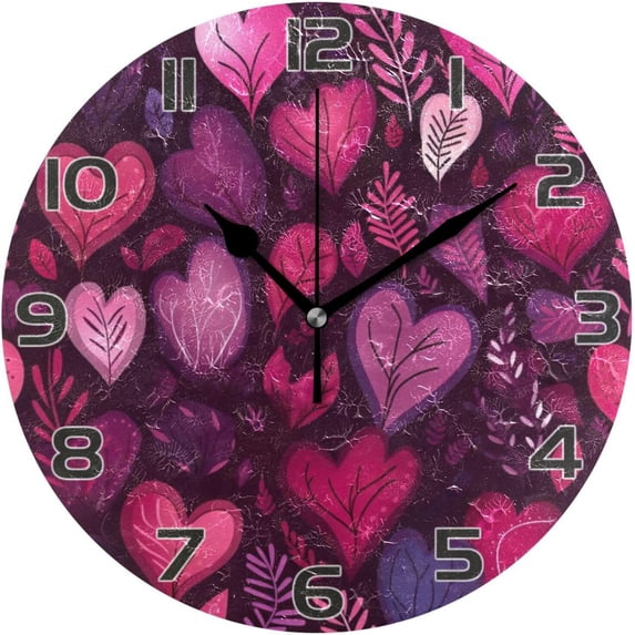 GZHJMY Valentine's Day Heart Wall Clock, Silent Non Ticking Battery Operated Round Clock for Kitchen Office School Home Decorative