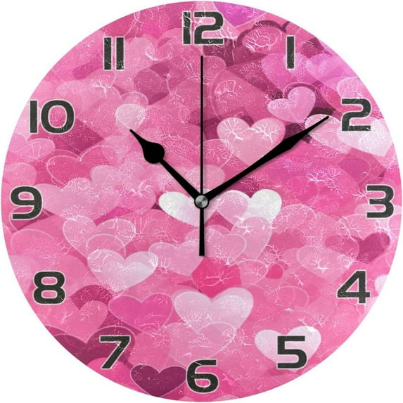 GZHJMY Valentine's Day Heart Wall Clock, Silent Non Ticking Battery Operated Round Clock for Kitchen Office School Home Decorative