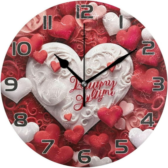 GZHJMY Valentine's Day Heart Wall Clock, Silent Non Ticking Battery Operated Round PVC Clock for Kitchen Office School Home Decorative