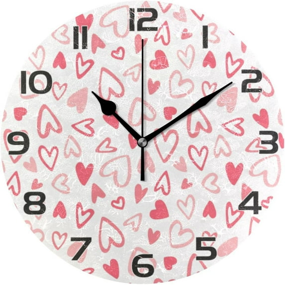 GZHJMY Valentine's Day Heart Wall Clock, Silent Non Ticking Battery Operated Round PVC Clock for Kitchen Office School Home Decorative