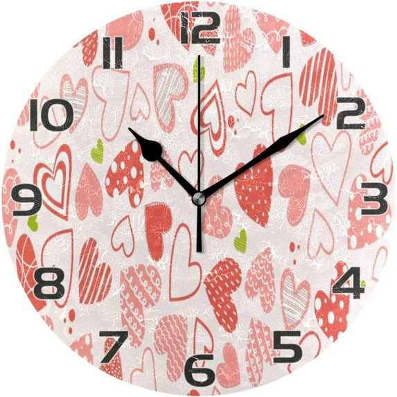 GZHJMY Valentine's Day Heart Wall Clock, Silent Non Ticking Battery Operated Round PVC Clock for Kitchen Office School Home Decorative