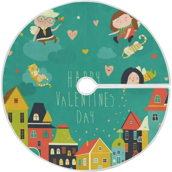 GZHJMY Valentine's Day Love Christmas Tree Skirt Home Decoration Large Round Christmas Tree Skirt for Holiday Party Home Christmas Day Ornaments, 35.4"