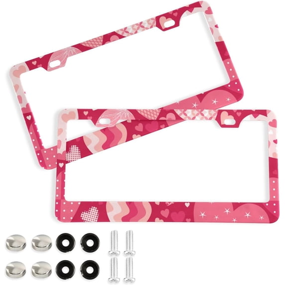 GZHJMY Valentine's Day Love Heart License Plate Frames 2pcs, Waterproof Aluminum Alloy Front Rear Tag Car License Plate Cover with Screw Cap Set for US Vehicles, 12 x 6 Inch