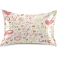 thumbnail image 1 of GZHJMY Valentine's Day Love Satin Pillowcase, Soft Breathable Silk Pillow Case with Envelope Closure for Hair and Skin, Queen Size 30 x 20 Inch Home Decor, 1 of 7