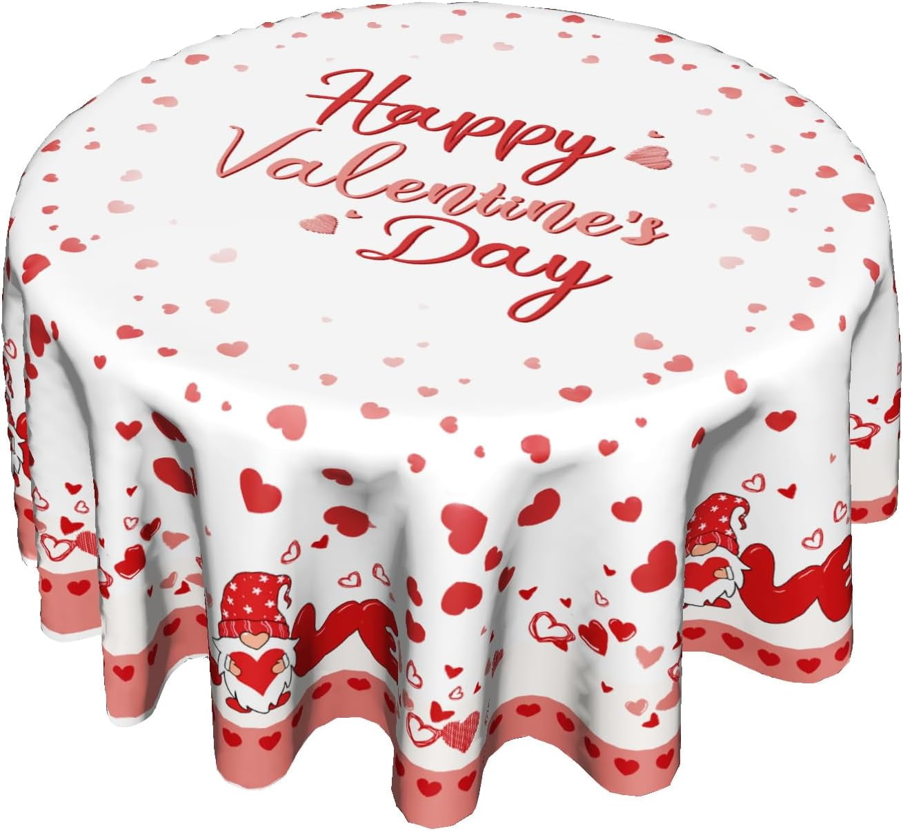 Gzhjmy Valentines Day Round Tablecloth Red Love Heart Gnome Tablecover Wrinkle Free Table Cloth 1385