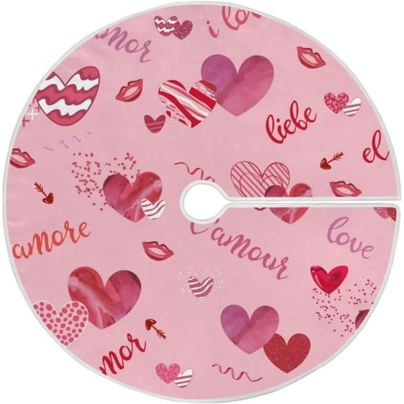 GZHJMY Valentine's Day Tree Skirt Home Decoration Large Round Hearts Christmas Tree Skirt for Holiday Party Home Christmas Day Ornaments, 35.4"