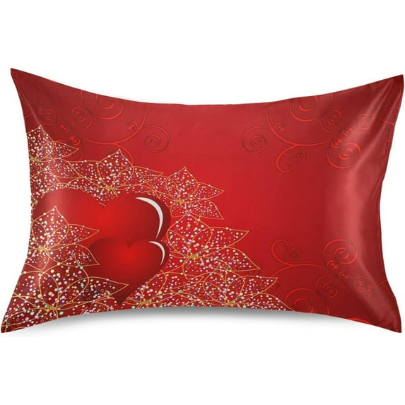 GZHJMY Valentines Day Background with Heart Satin Pillowcases for Hair and Skin Soft Like Silk Pillowcase, Satin Cooling Pillow Cases with Envelope Closure, 20" x 26" Home Decor