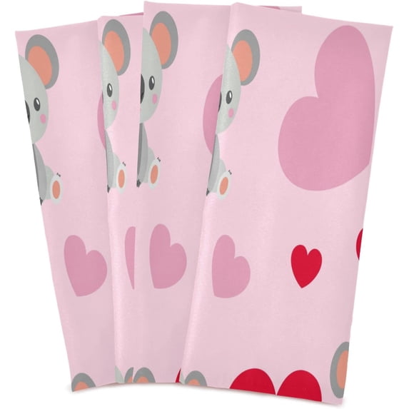 GZHJMY Valentines Day Koala Heart Kitchen Dish Towel Set, Drying Kitchen Towels Tea Towels Gift Set for Drying Cleaning Cooking Baking 4Pcs