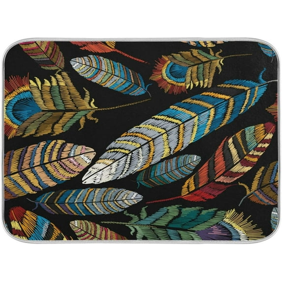 GZHJMY Vibrant Peacock Feather Dish Drying Mat Microfiber Absorbent Drying Pad Heat Resistant Kitchen Island Counter Top Protector 18" × 24"