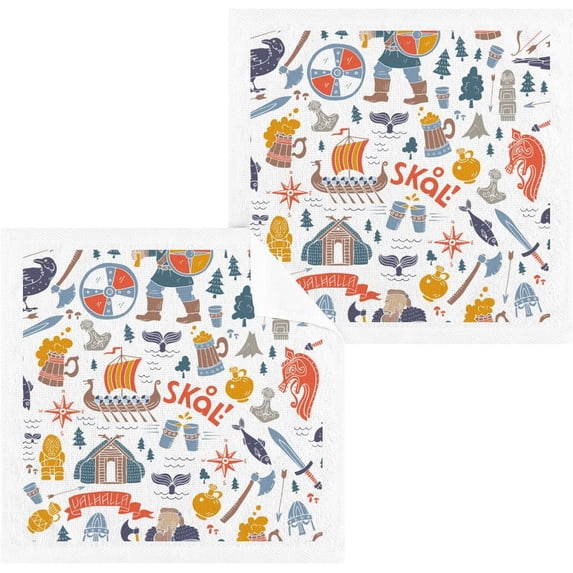GZHJMY Viking Life Symbols Wash Cloths 2 Pack - 12 x 12 Inch Super Super Soft Washcloths for Your Face and Body - 100% Cotton Absorbent Baby Face Towel