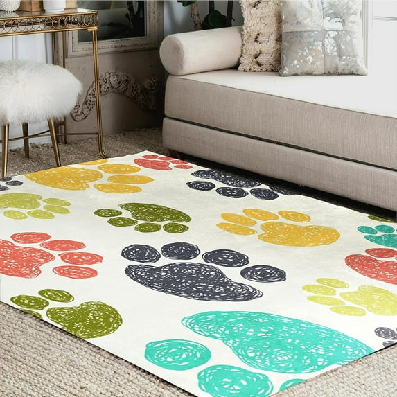 GZHJMY Vintage Animal Paw Print Area Rug Living Room Rugs - 5'3" x4 Abstract Large Soft Indoor Washable Rug Low Pile Carpet for Bedroom Dining Room Office Carpet Runner