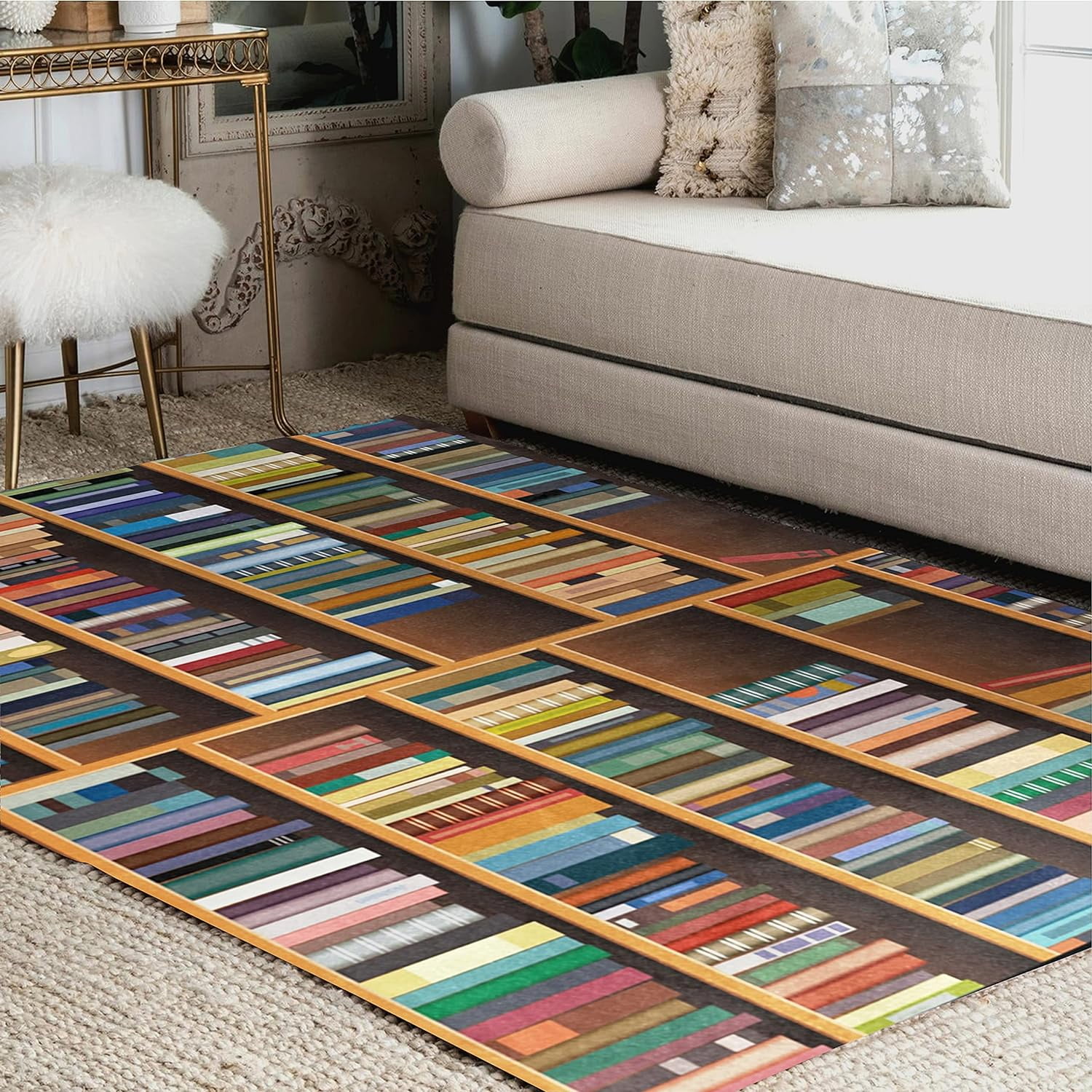 GZHJMY Vintage Bookshelf Bookworm Library Back to School Area Rug Rugs ...